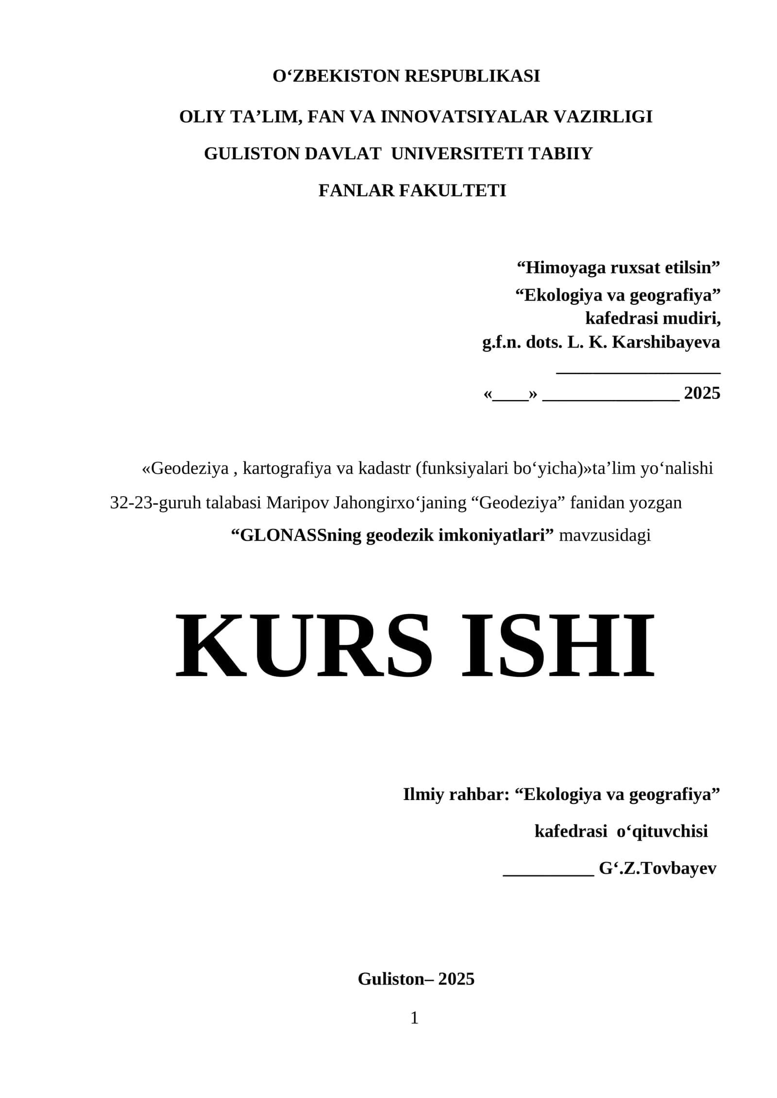 GLONASSning geodezik imkoniyatlari KURS ISHI