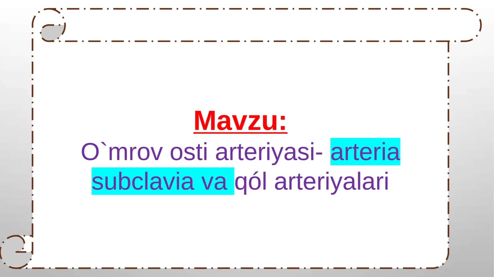 O`mrov osti arteriyasi-arteria subclavia va qól arteriyalari