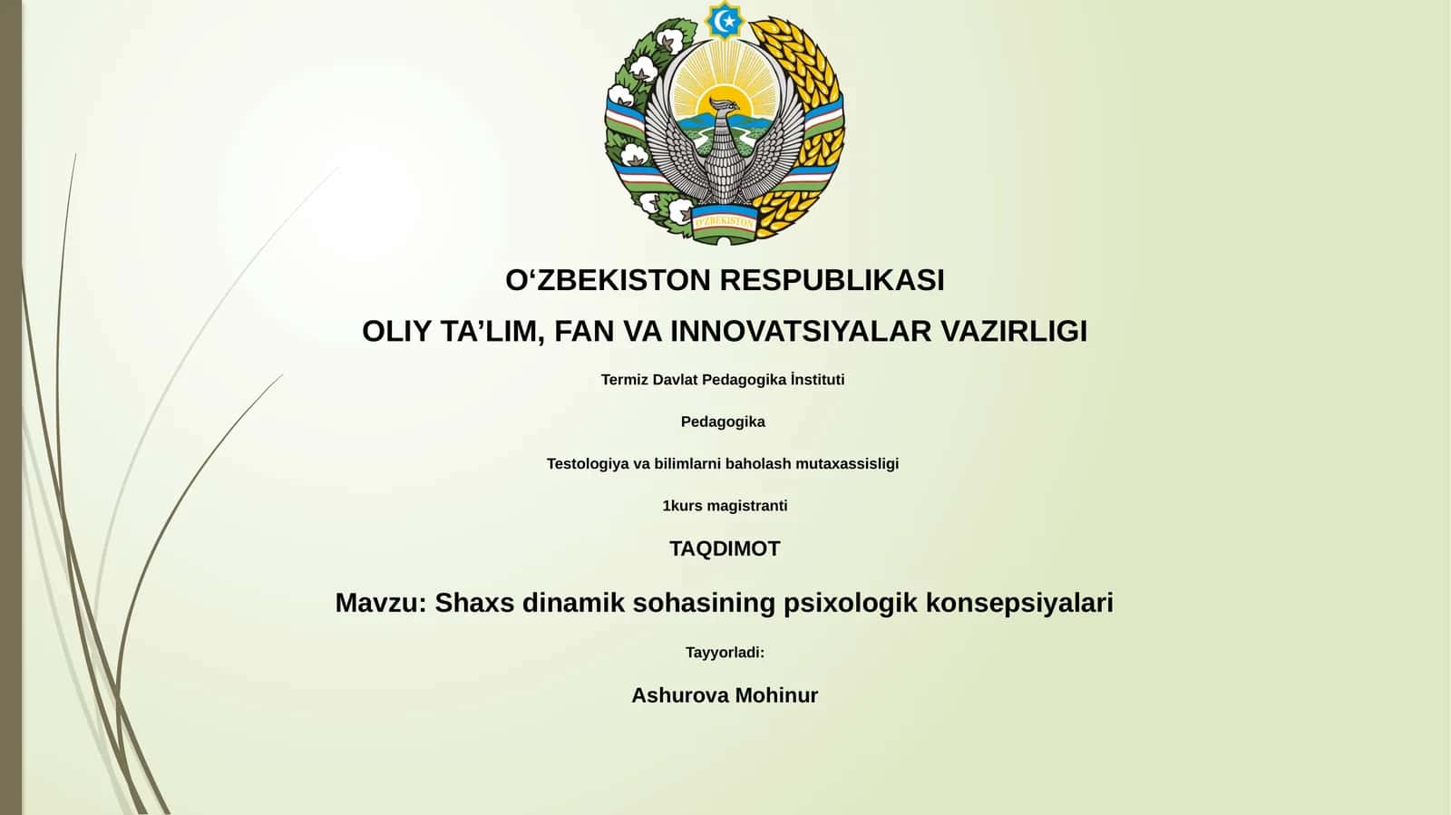 Shaxs dinamik sohasining psixologik konsepsiyalari
