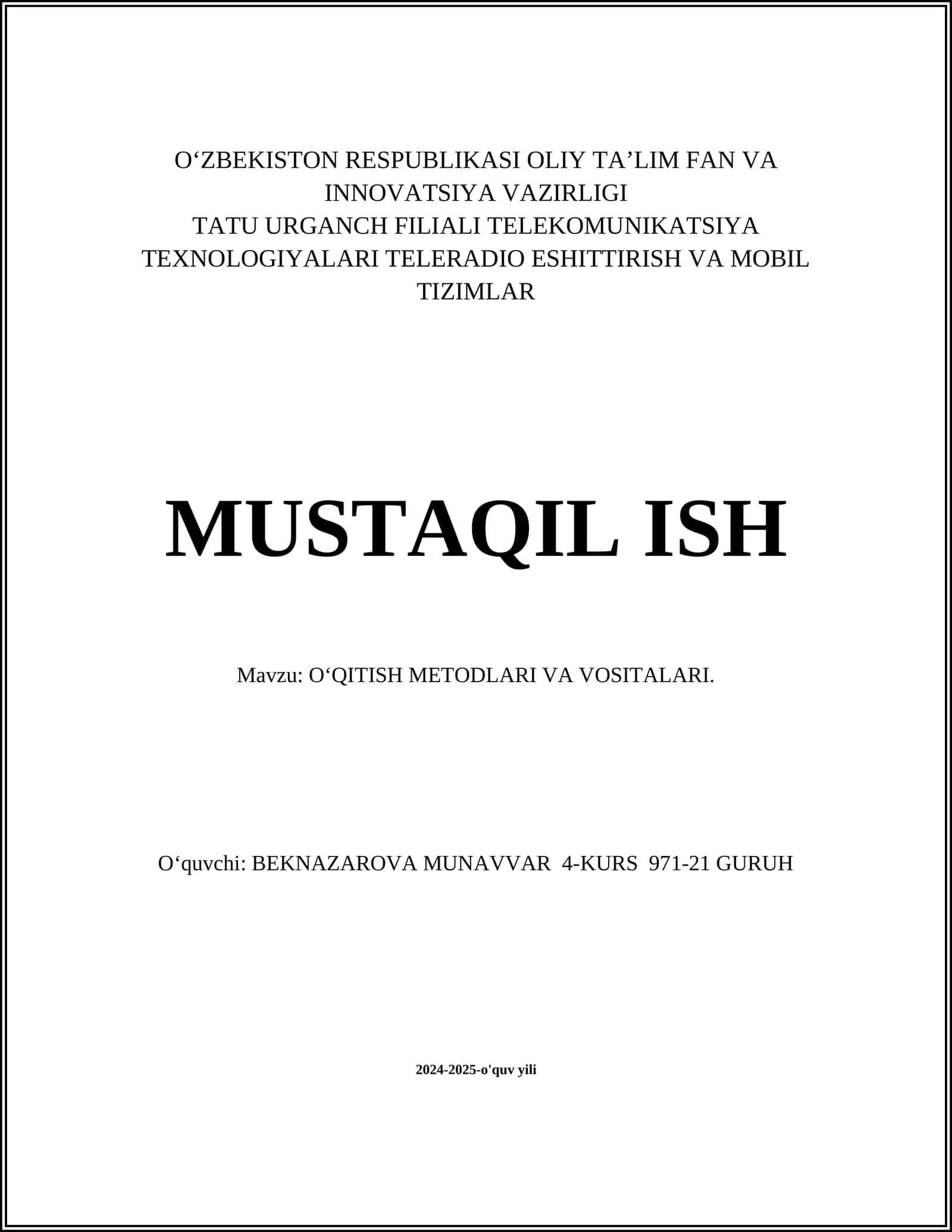 Ta'lim Texnologiyalari va Innovatsion Metodlar
