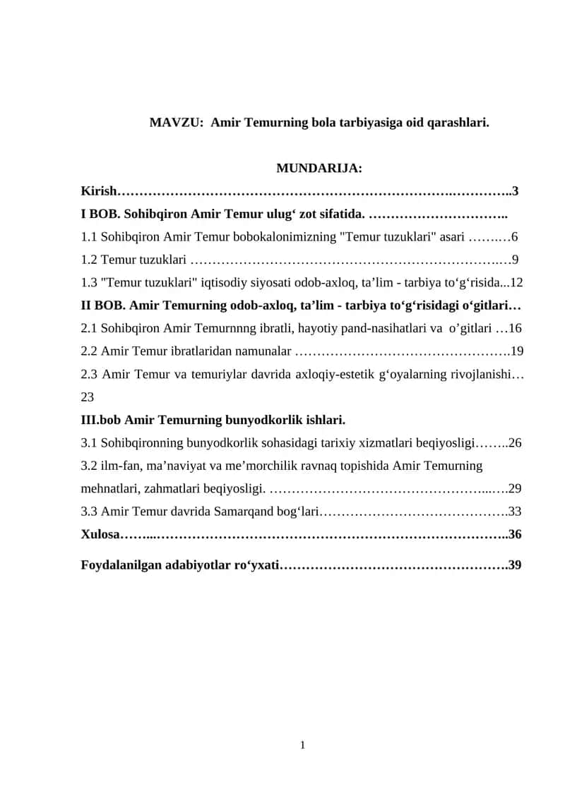 Amir Temurning bola tarbiyasiga oid qarashlari.