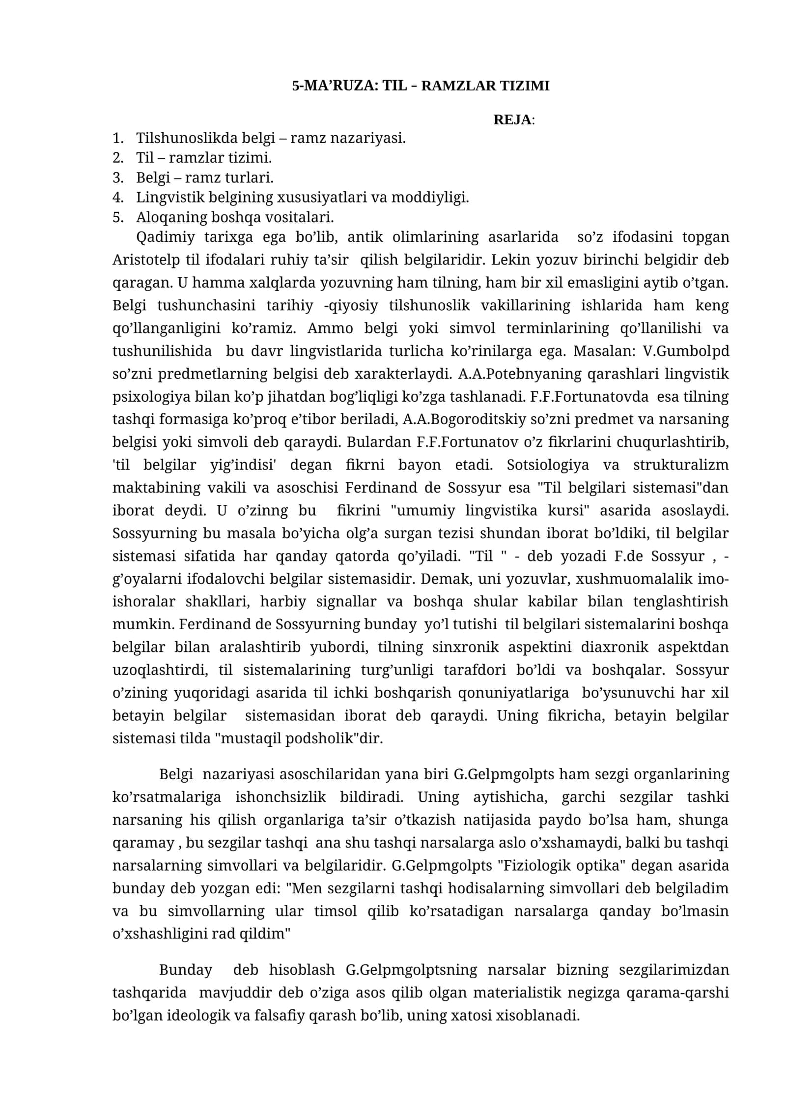 5-MА’RUZА: TIL – RAMZLAR TIZIMI