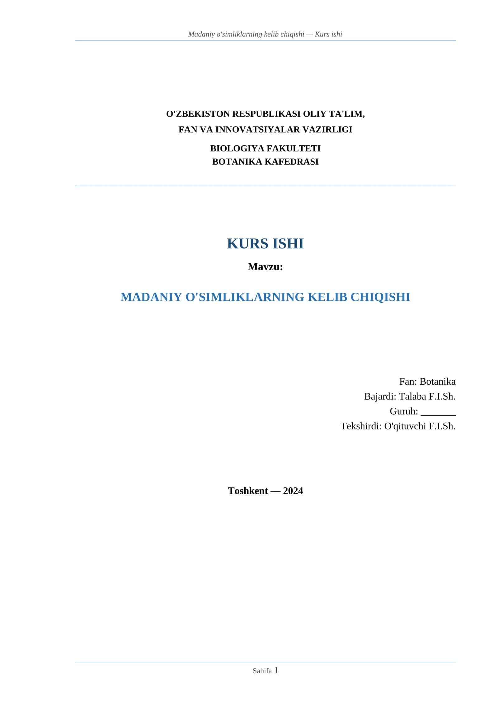 MADANIY O'SIMLIKLARNING KELIB CHIQISHI