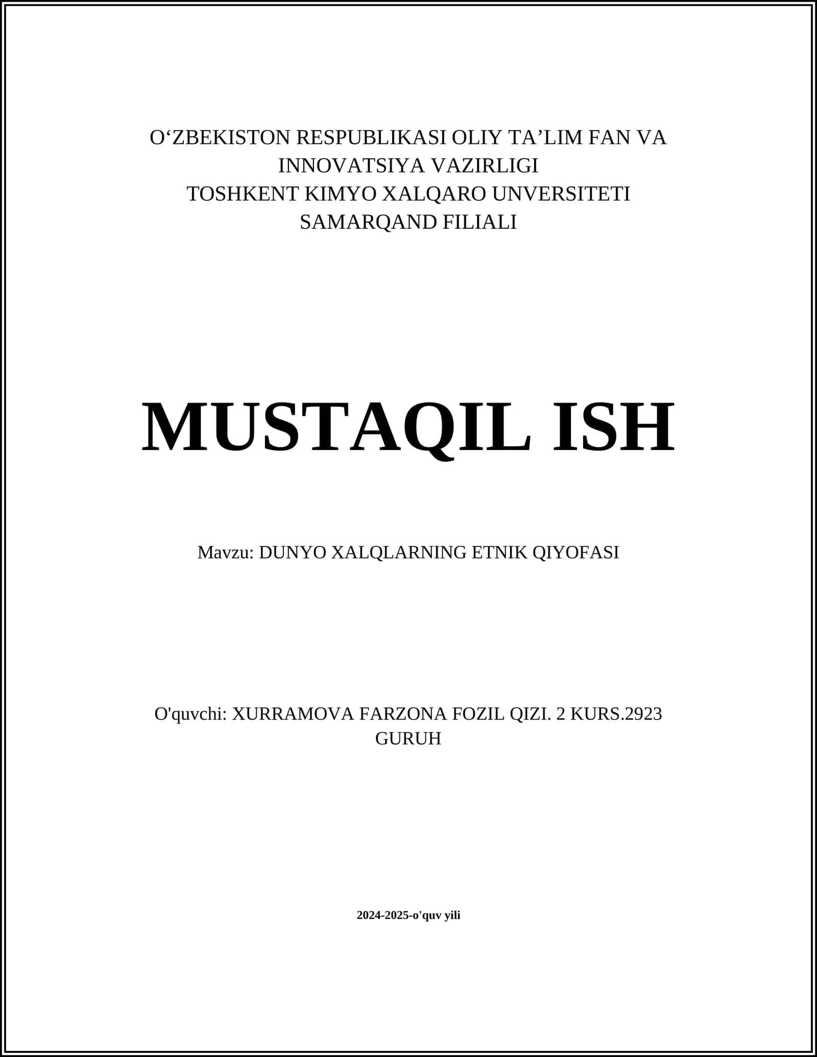 DUNYO XALQLARNING ETNIK QIYOFASI