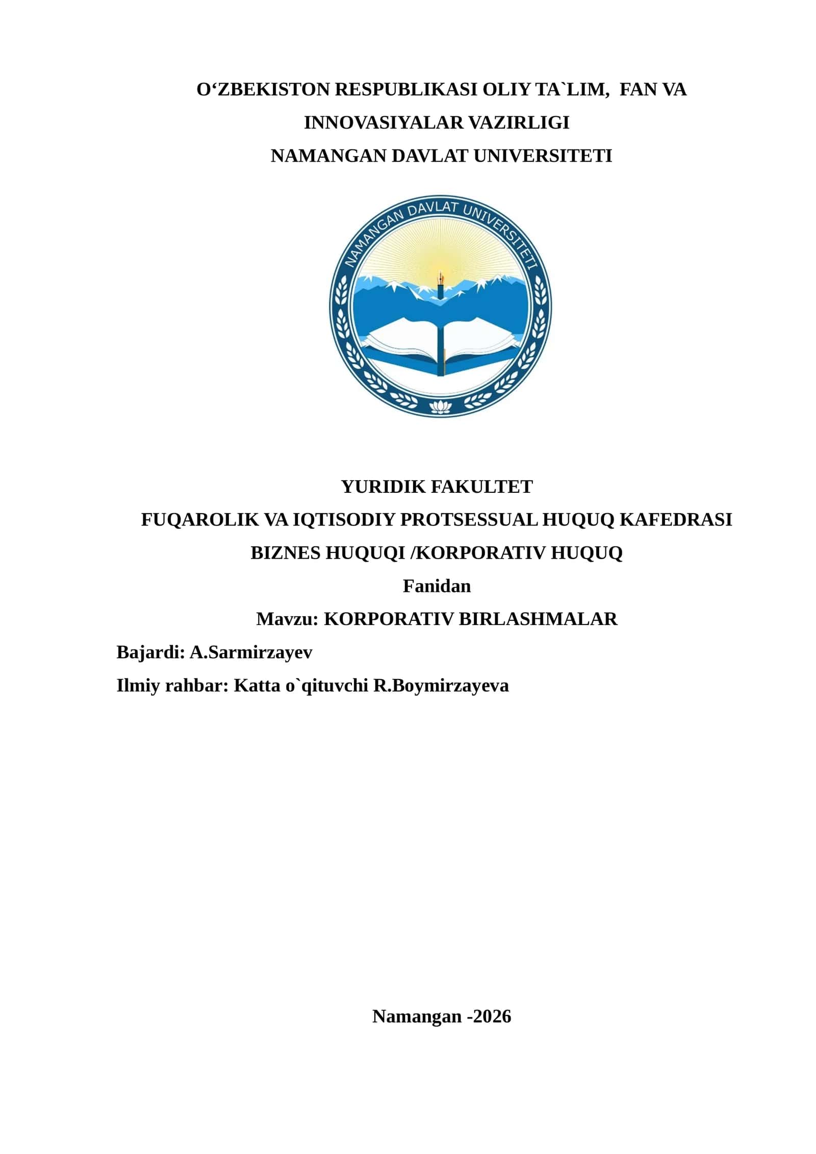 KORPORATIV BIRLASHMALAR