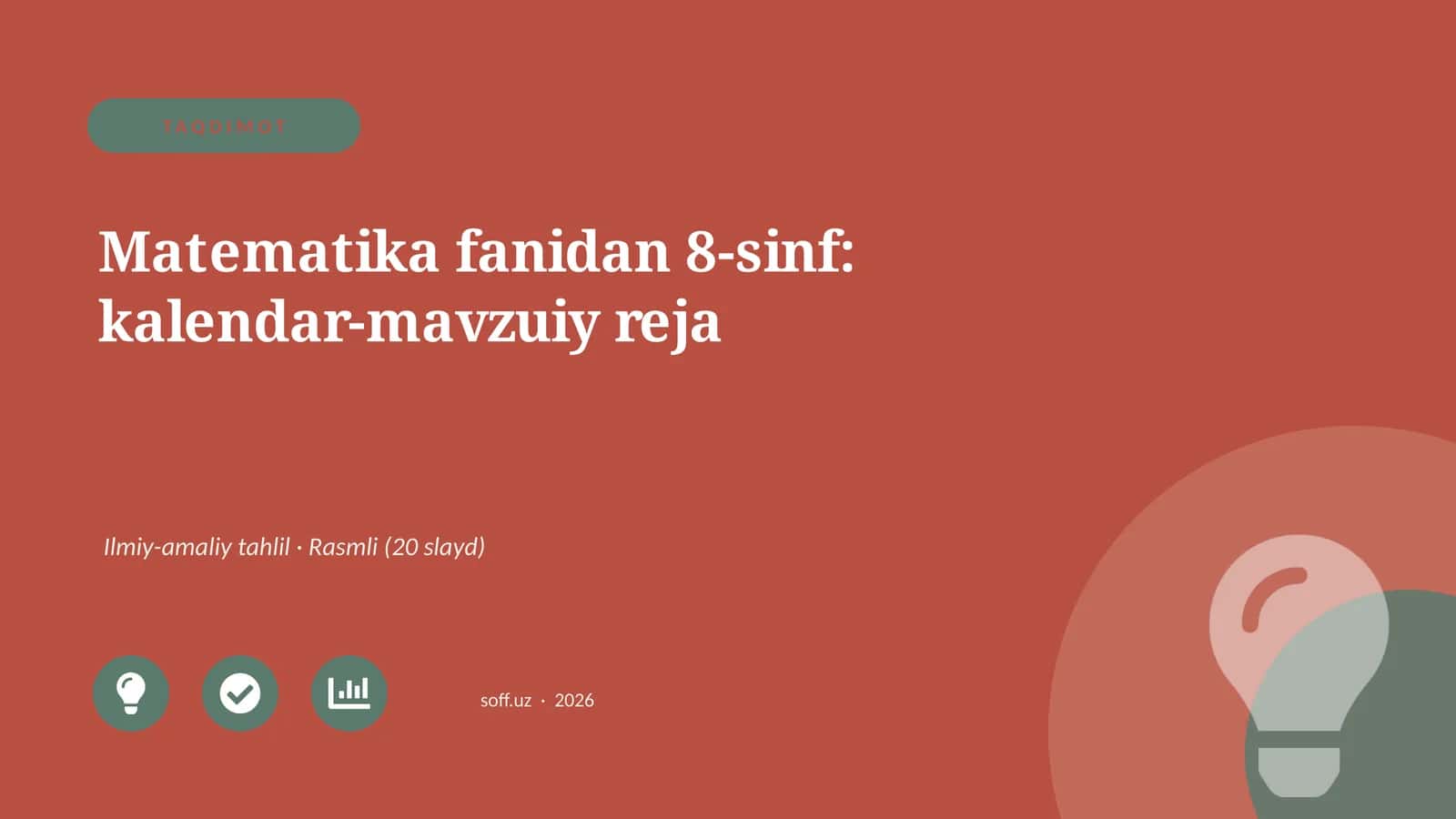 Matematika fanidan 8-sinf: kalendar-mavzuiy reja