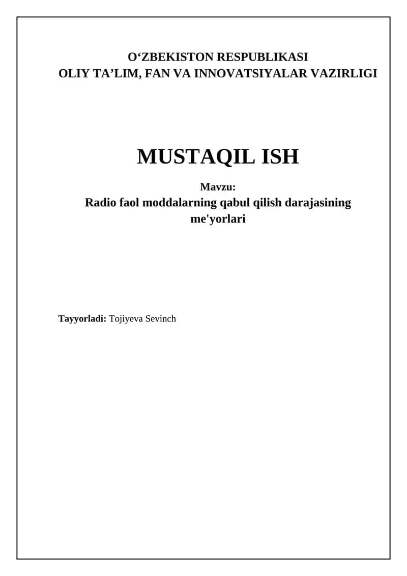 Radio faol moddalarning qabul qilish darajasining me'yorlari