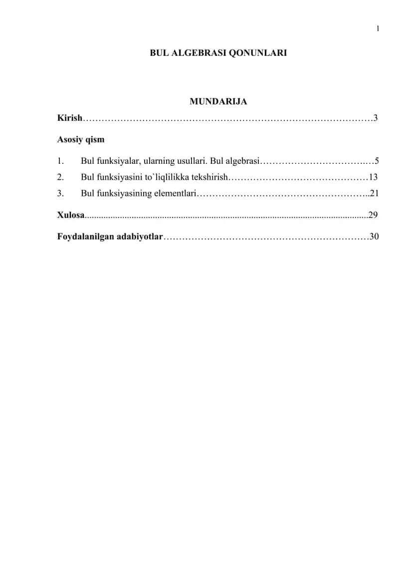 Bul algebrasi qonunlari