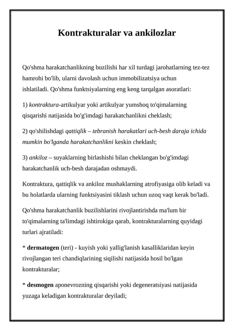 Kontrakturalar va ankilozlar