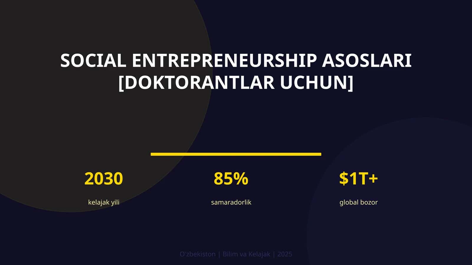 SOCIAL ENTREPRENEURSHIP ASOSLARI [DOKTORANTLAR UCHUN]