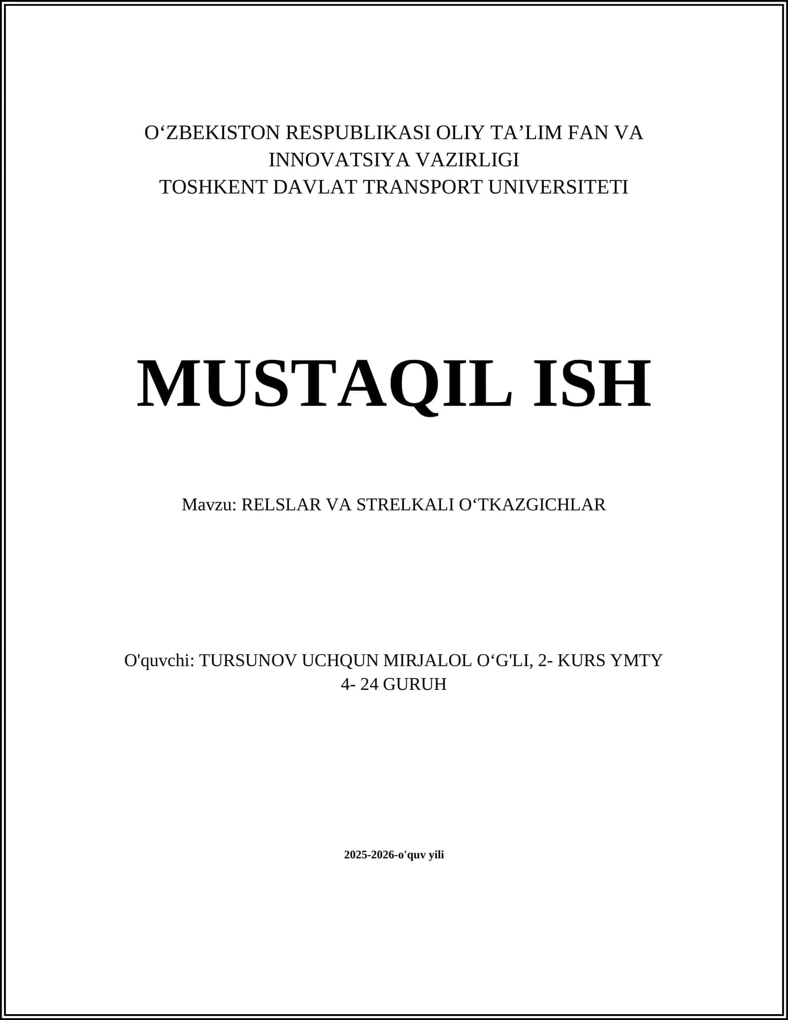 RELSLAR VA STRELKALI OʻTKAZGICHLAR