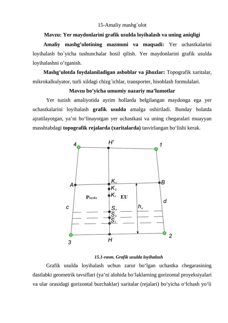 Yer maydonlarini grafik usulda loyihalash va uning aniqligi