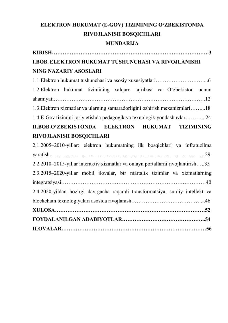 ELEKTRON HUKUMAT (E-GOV) TIZIMINING OʻZBEKISTONDA RIVOJLANISH BOSQICHLARI