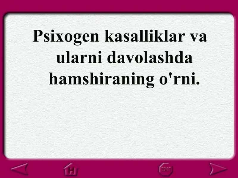 Psixogenkasalliklar va ularni davolashda hamshiraning o'rni