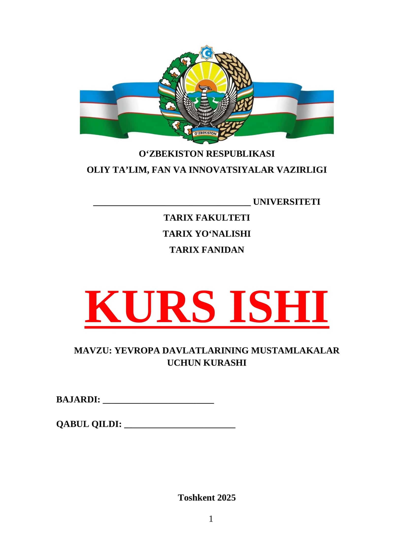 YEVROPA DAVLATLARINING MUSTAMLAKALAR UCHUN KURASHI