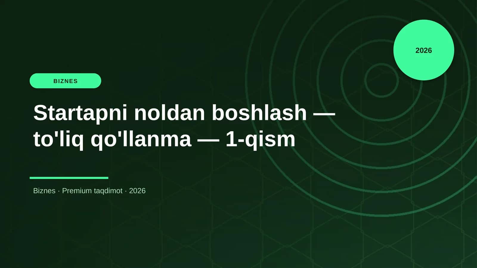 Startapni noldan boshlash — to'liq qo'llanma — 1-qism