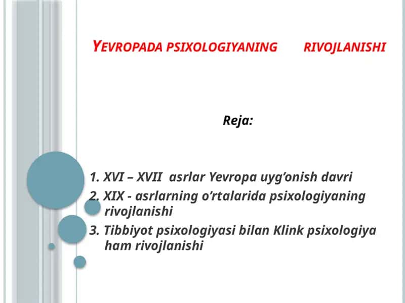 Yevropadapsixologiyaningrivojlanishi