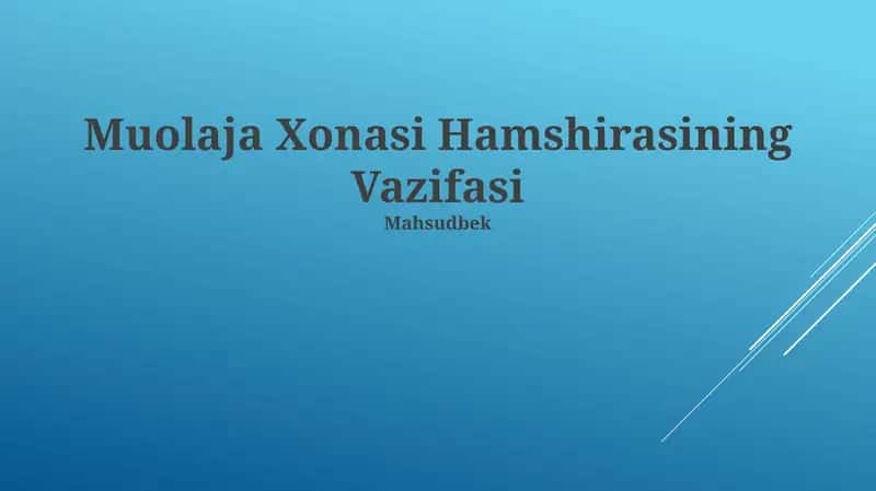 Muolaja Xonasi Hamshirasining Vazifasi