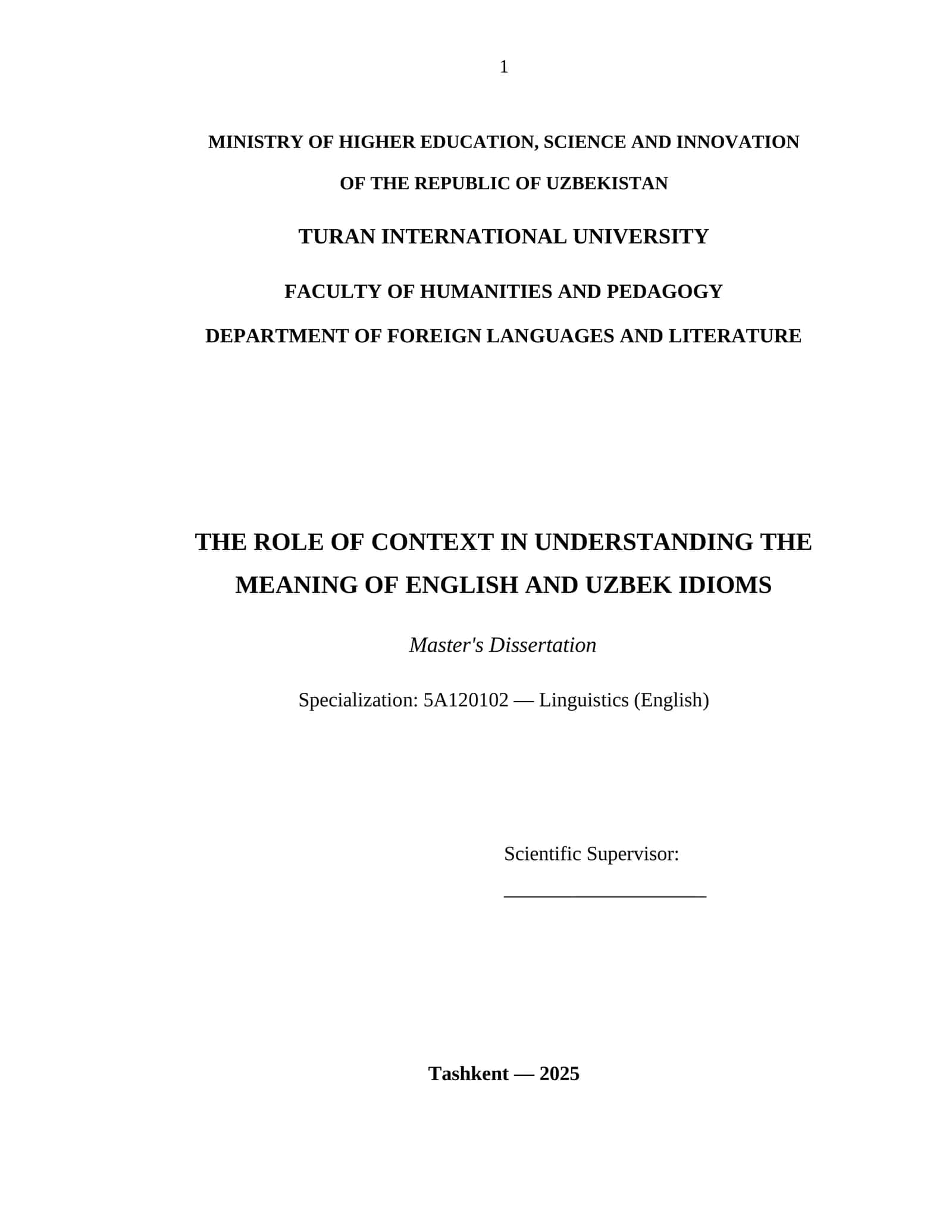 The Role of Context in Understanding and Translating English and Uzbek Idioms