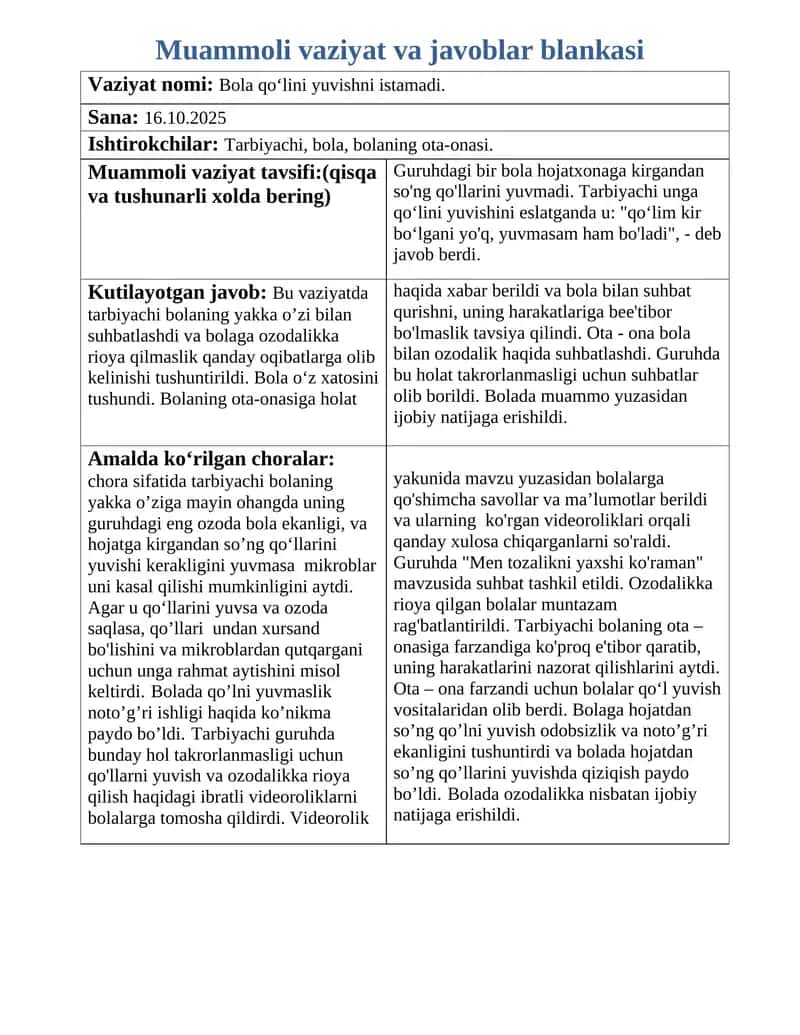 MUAMMOLI VAZIYAT BLANKASI