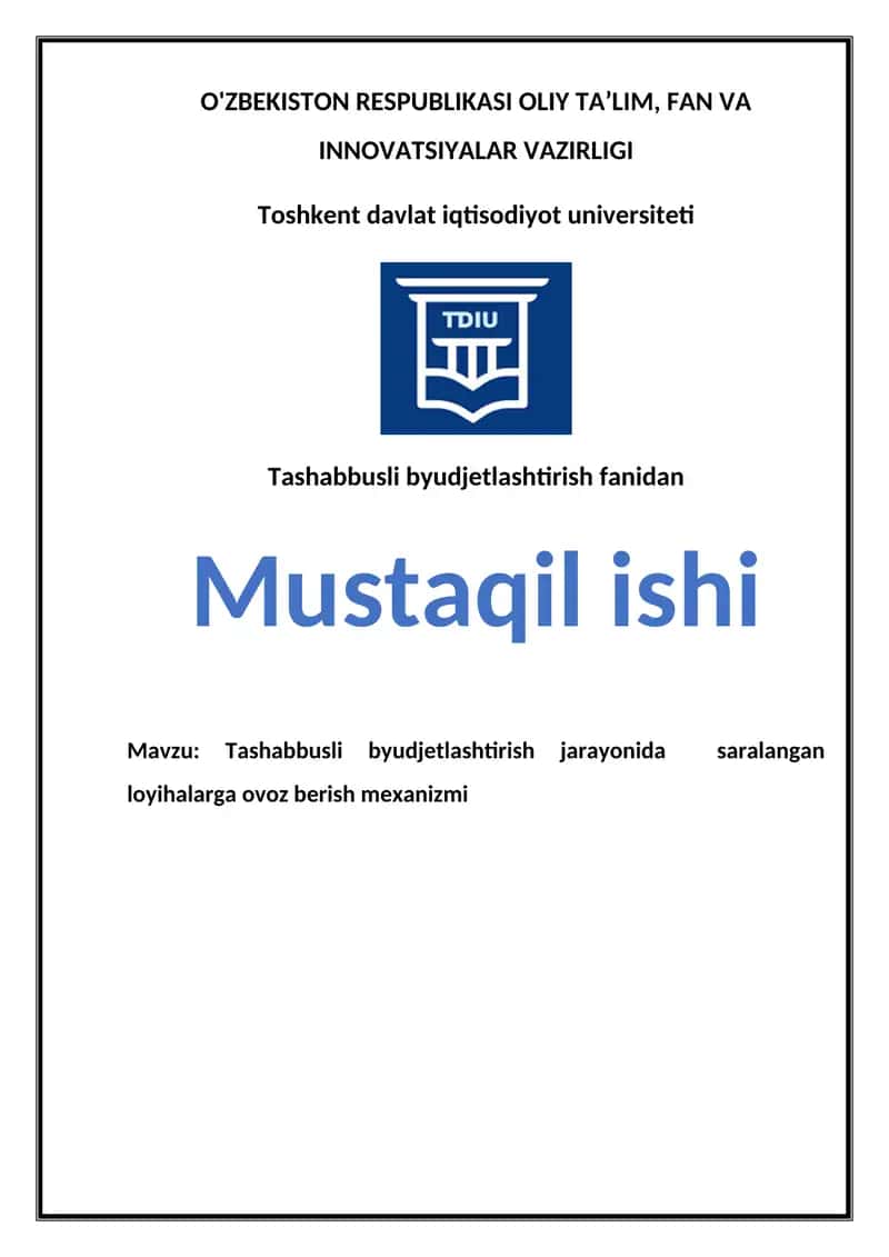 Tashabbusli byudjetlashtirish jarayonida  saralangan loyihalarga ovoz berish mexanizmi