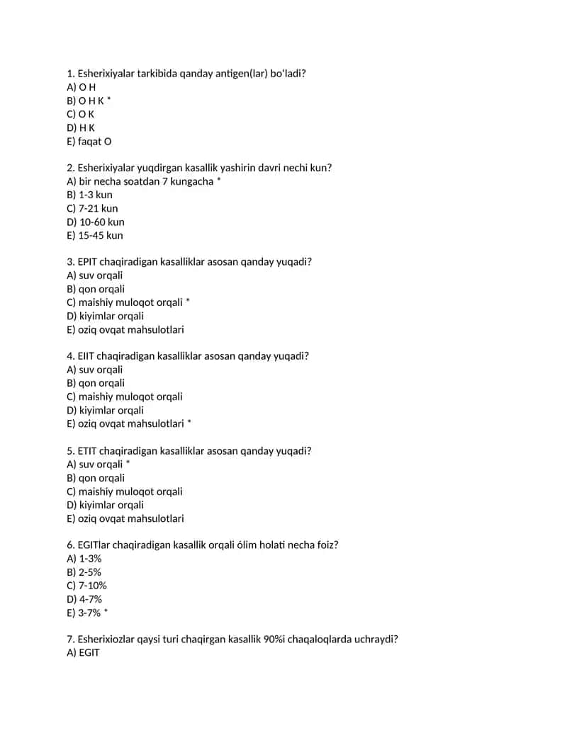 Esherixiozlar test
