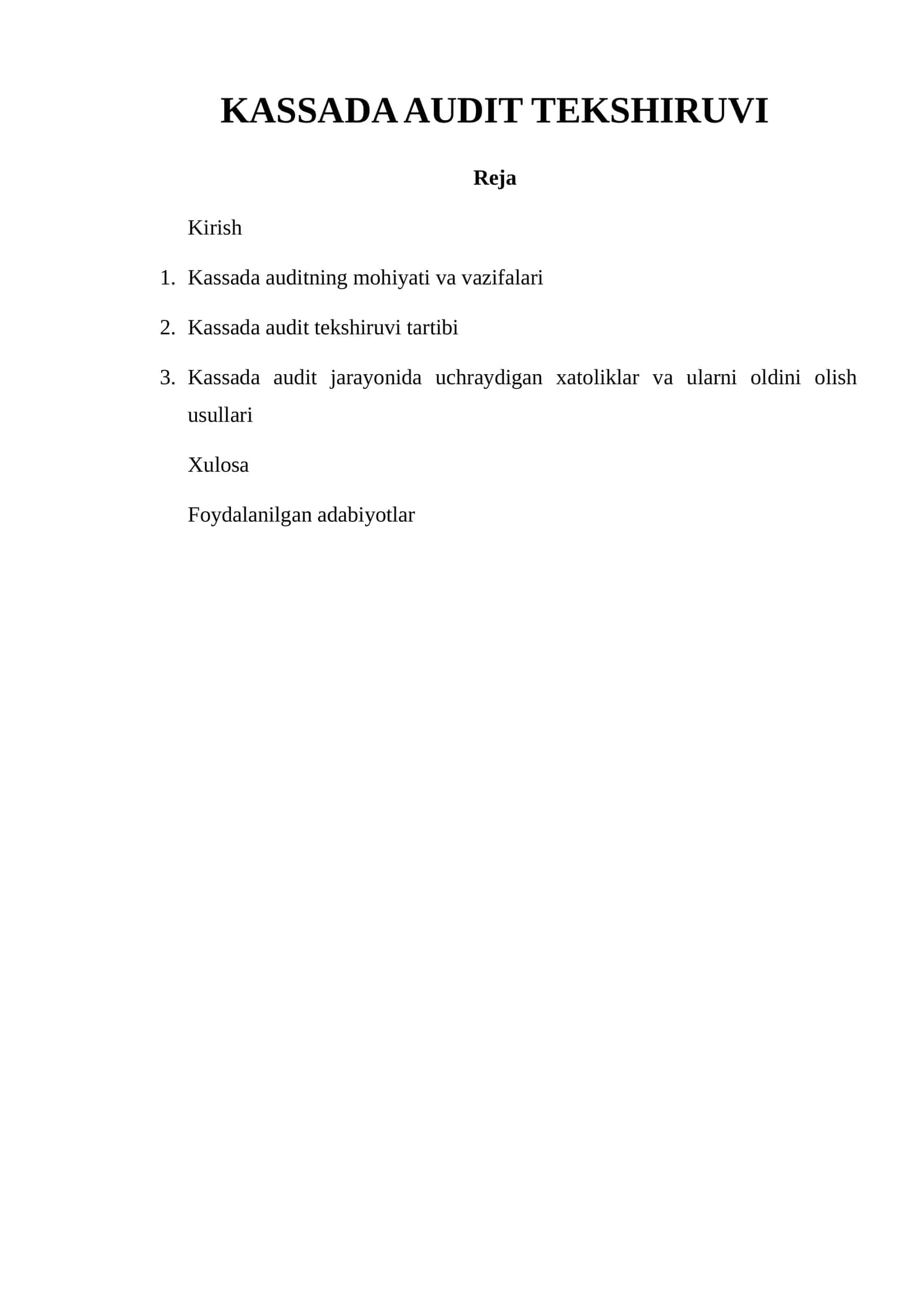 KASSADA AUDIT TEKSHIRUVI
