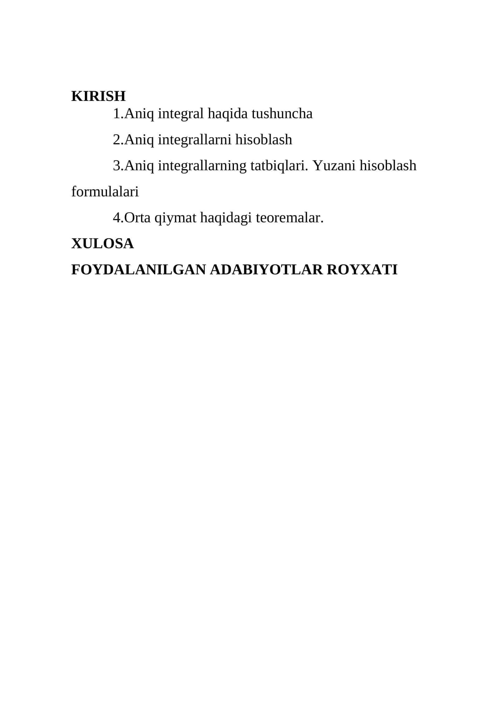 Aniq integrallarni hisoblash va oʻrta qiymat haqidagi teoremalar