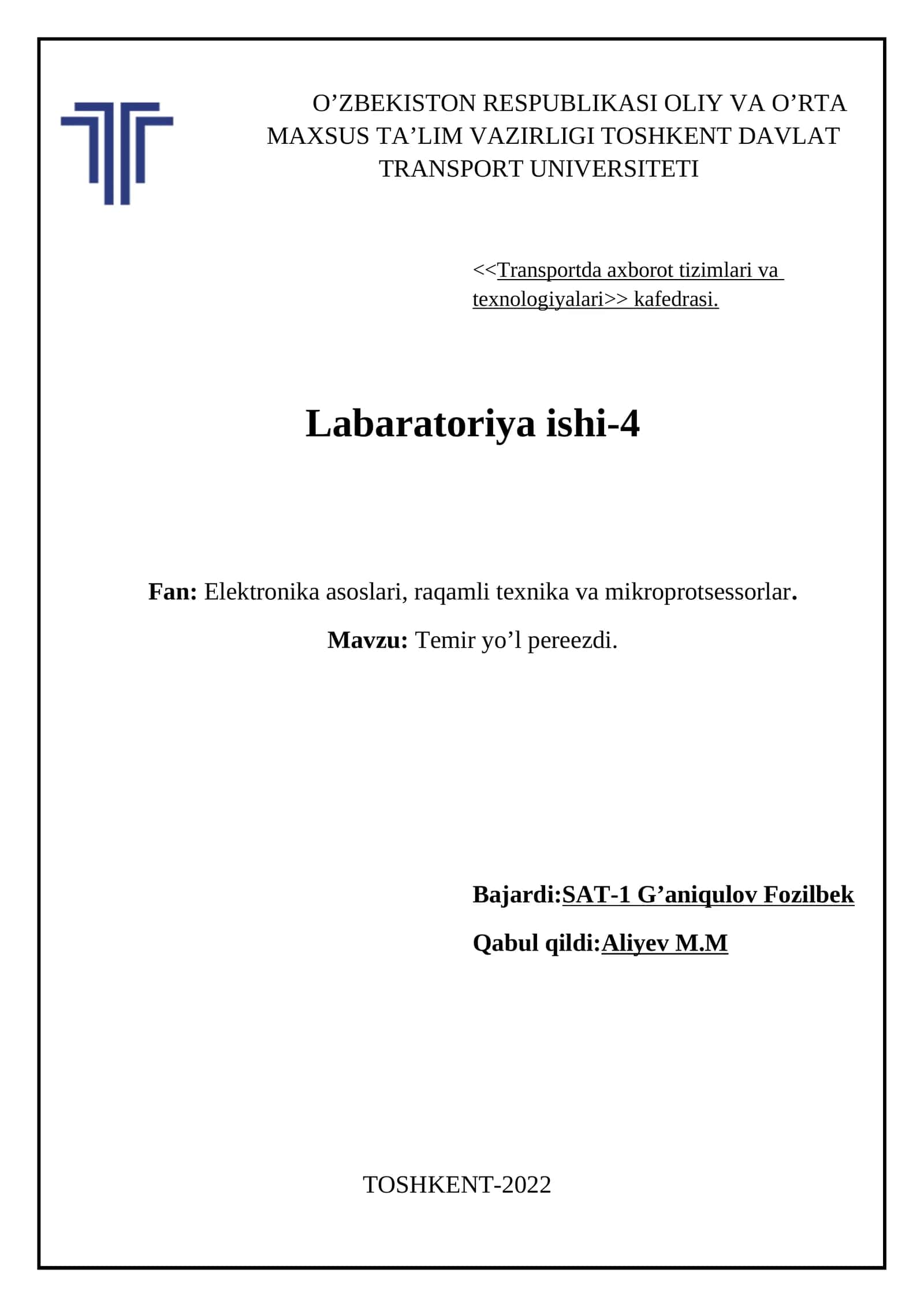 Elektronika Laboratory ishi 4