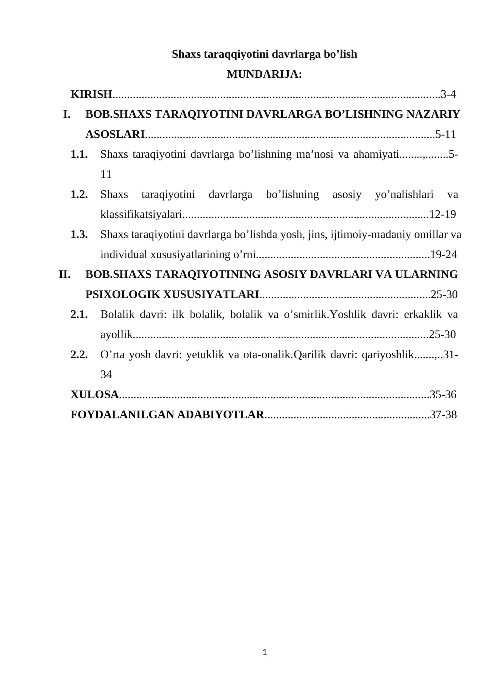 Shaxs taraqqiyotini davrlarga bo’lish