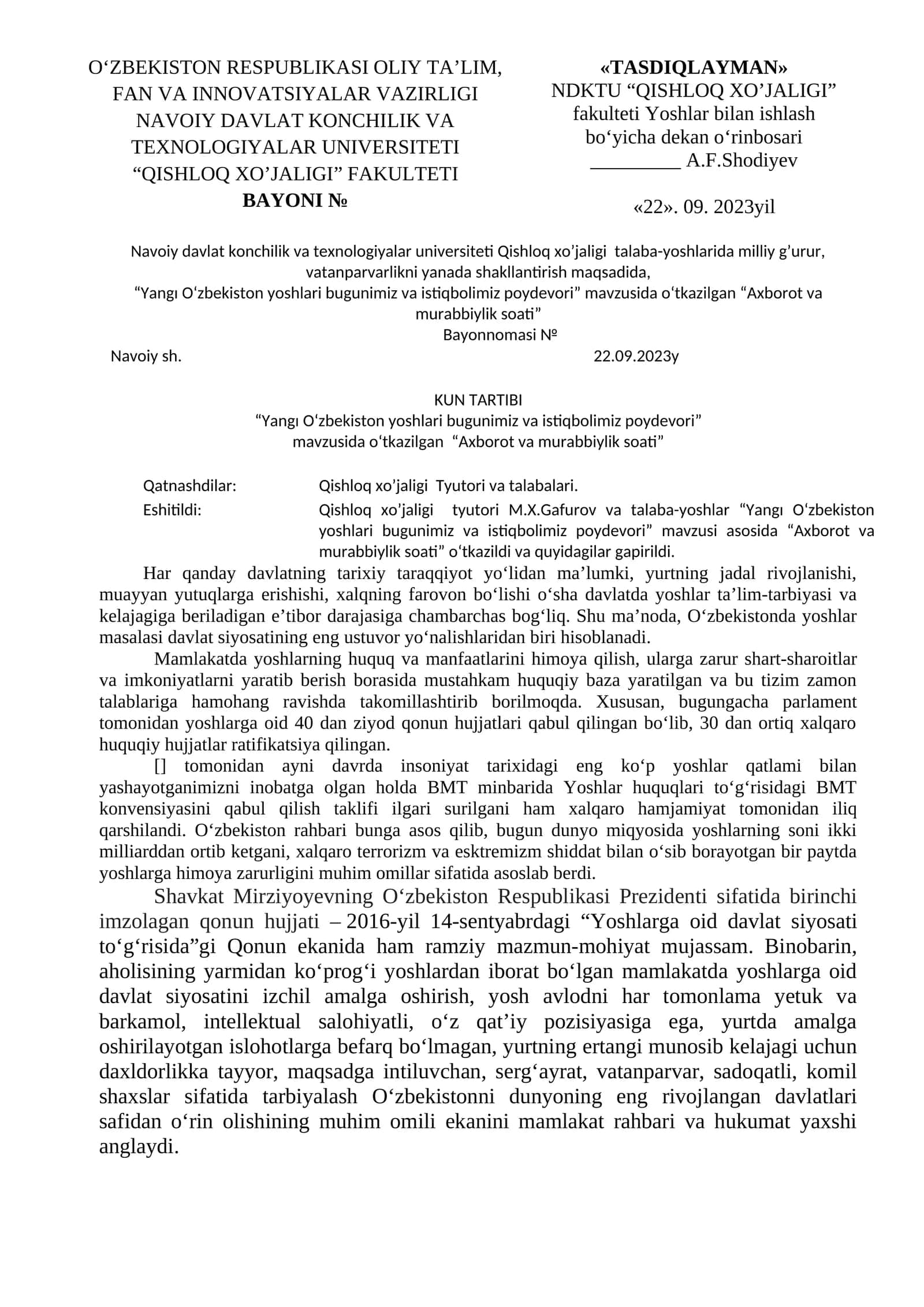 Axborot va murabbiylik soati