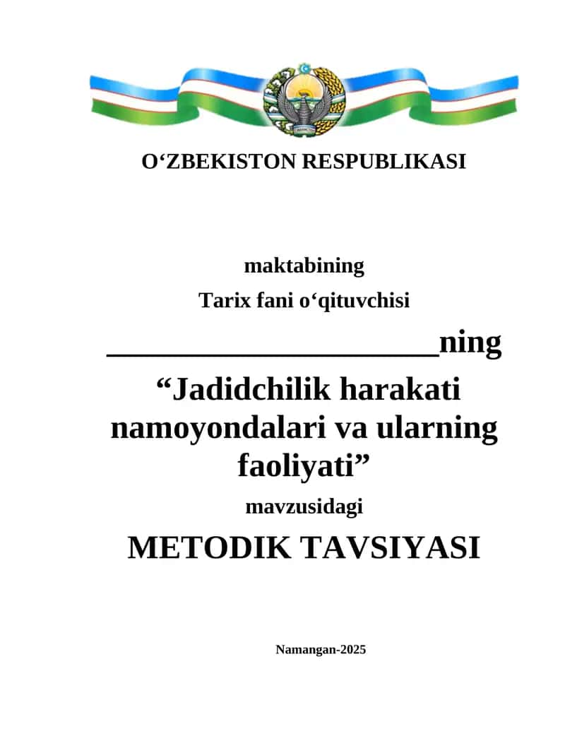 Jadidchilik xarakati mavzusida metodik tavsiya