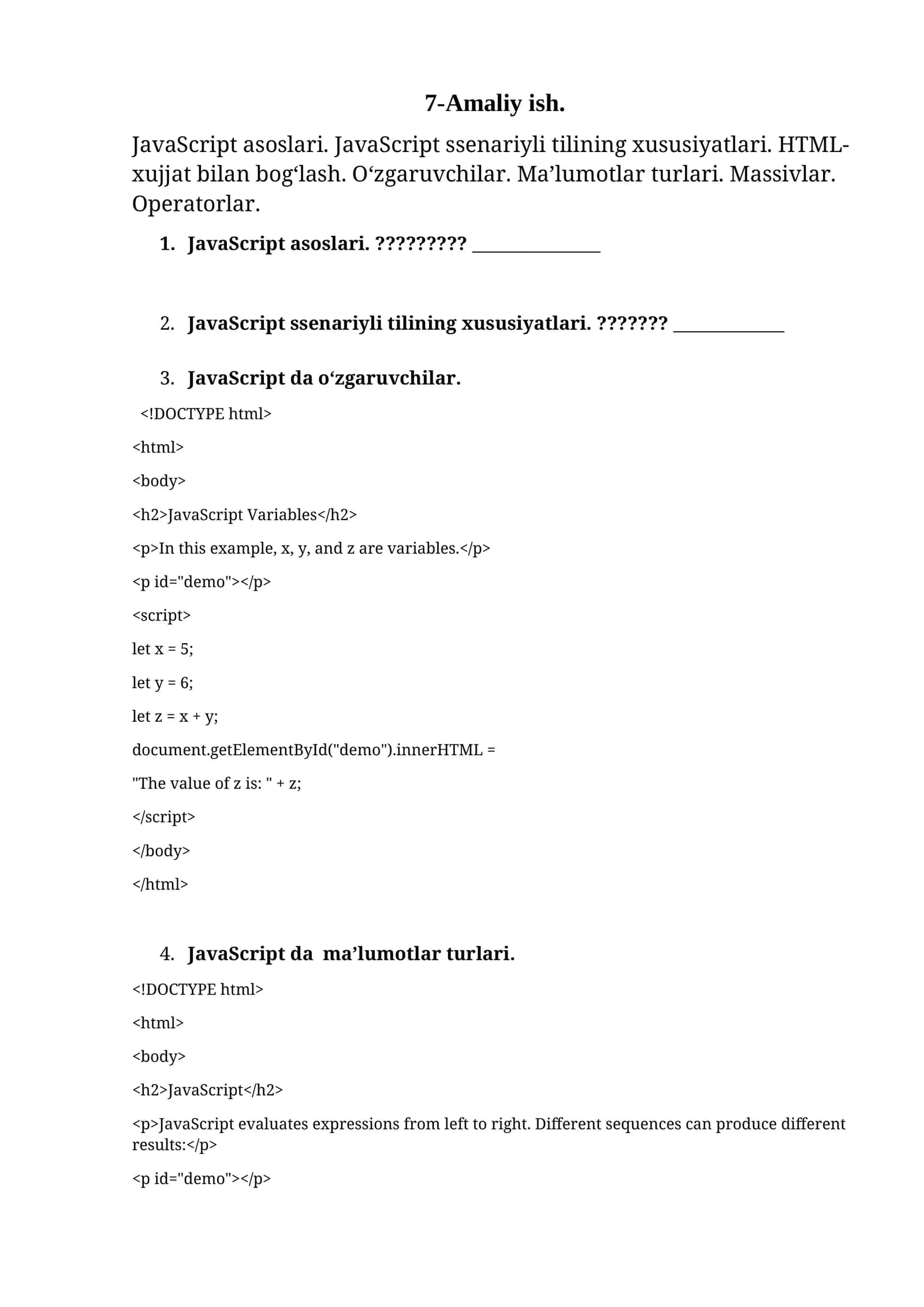 JavaScript asoslari