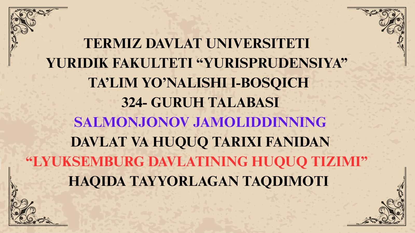 LYUKSEMBURG DAVLATINING HUQUQ TIZIMI