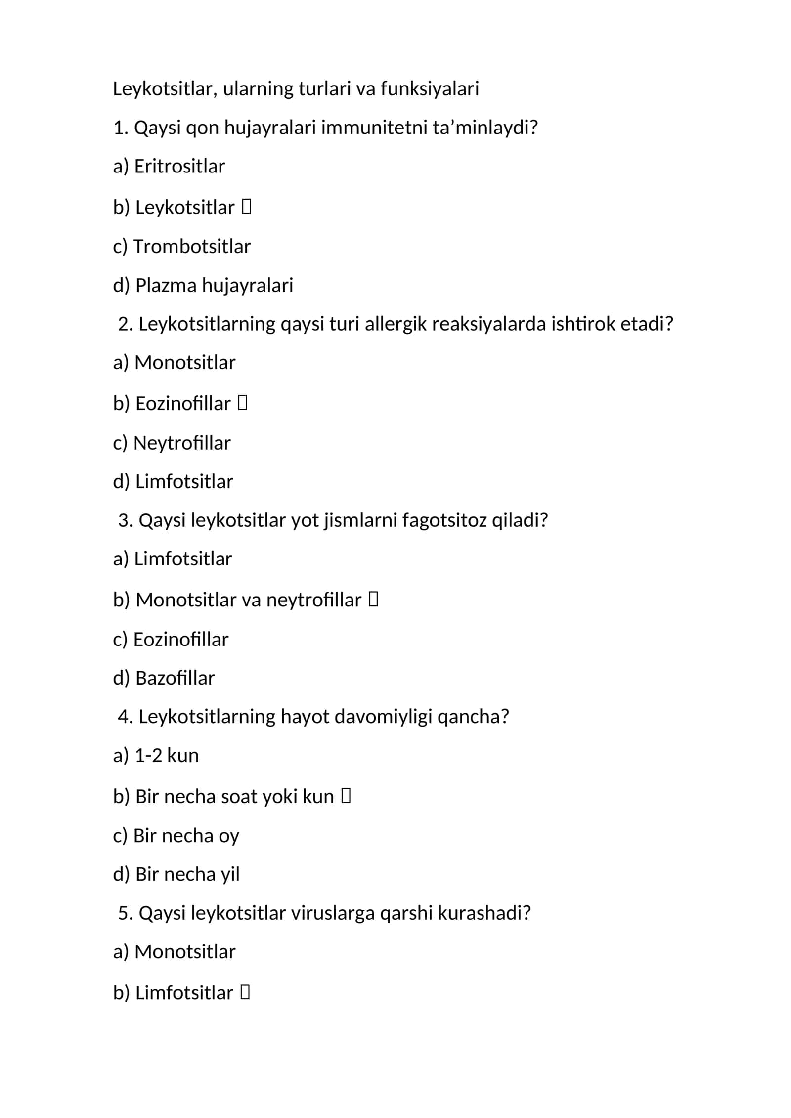 Leykotsitlar, ularning turlari va funksiyalari