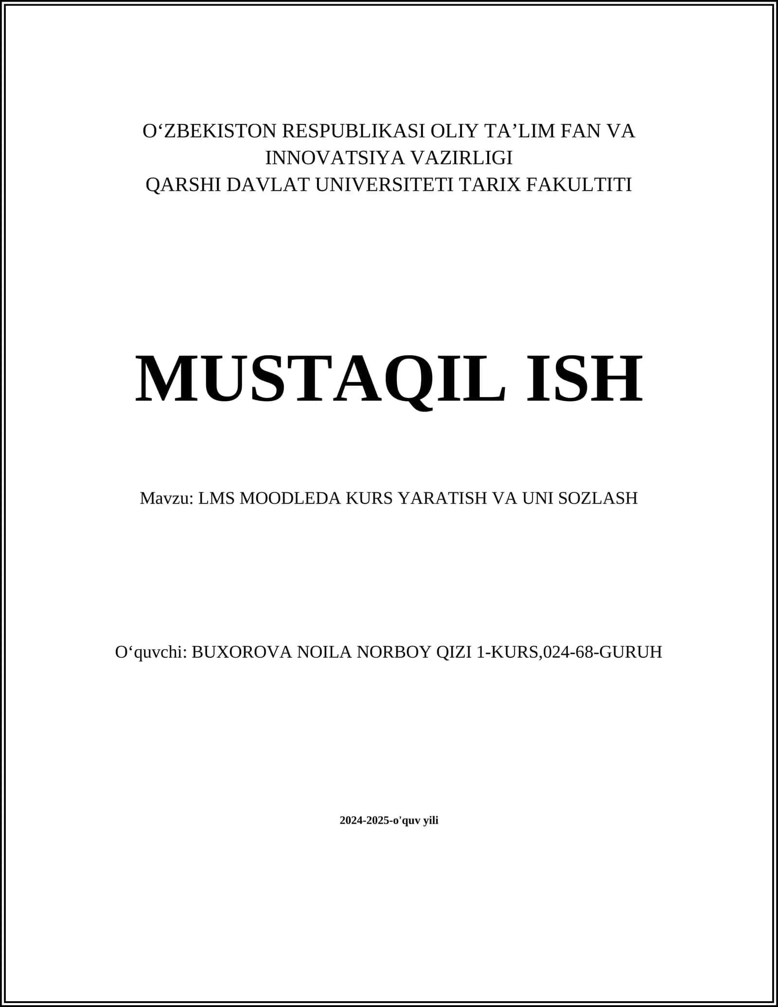 LMS MOODLEDA KURS YARATISH VA UNI SOZLASH