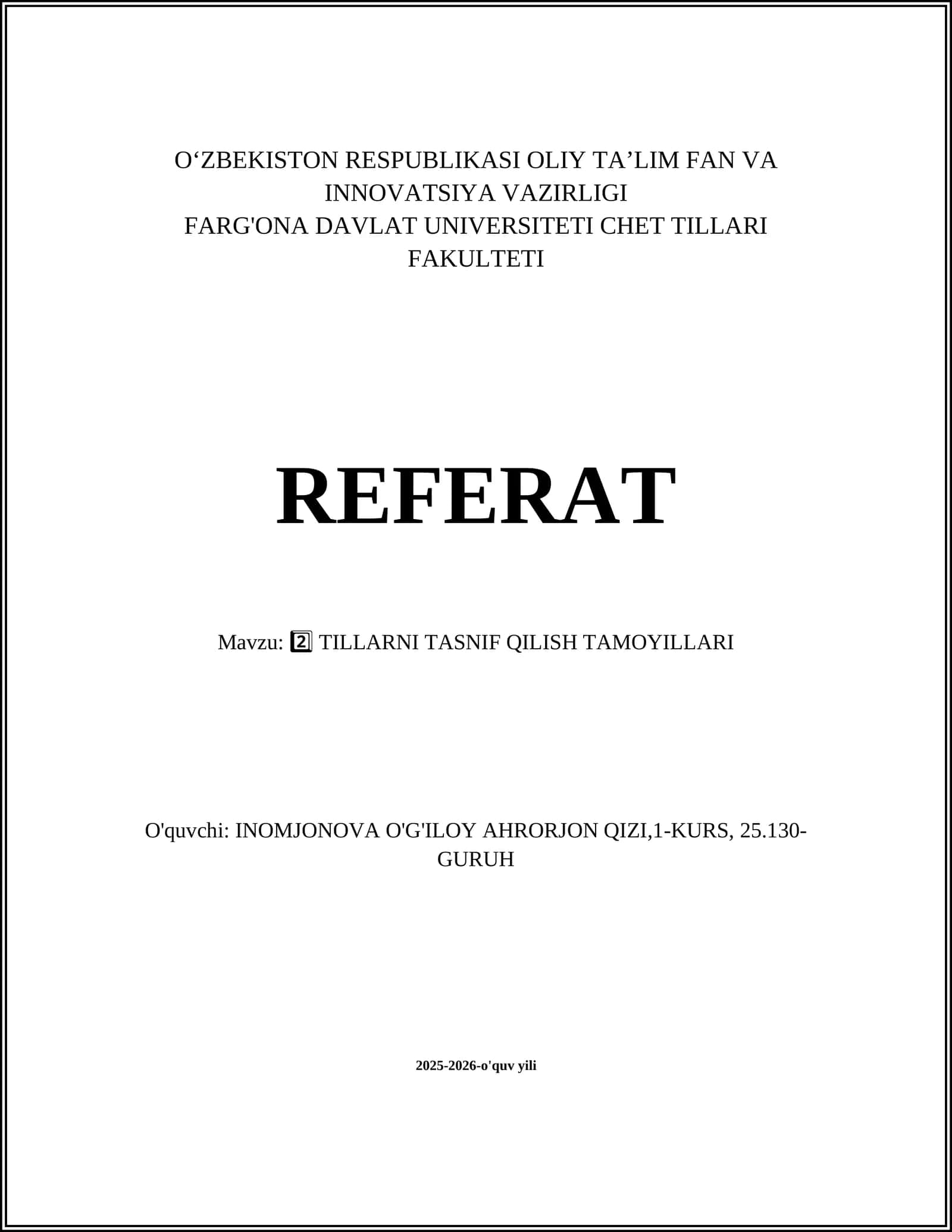 TILLARNI TASNIF QILISH TAMOYILLARI