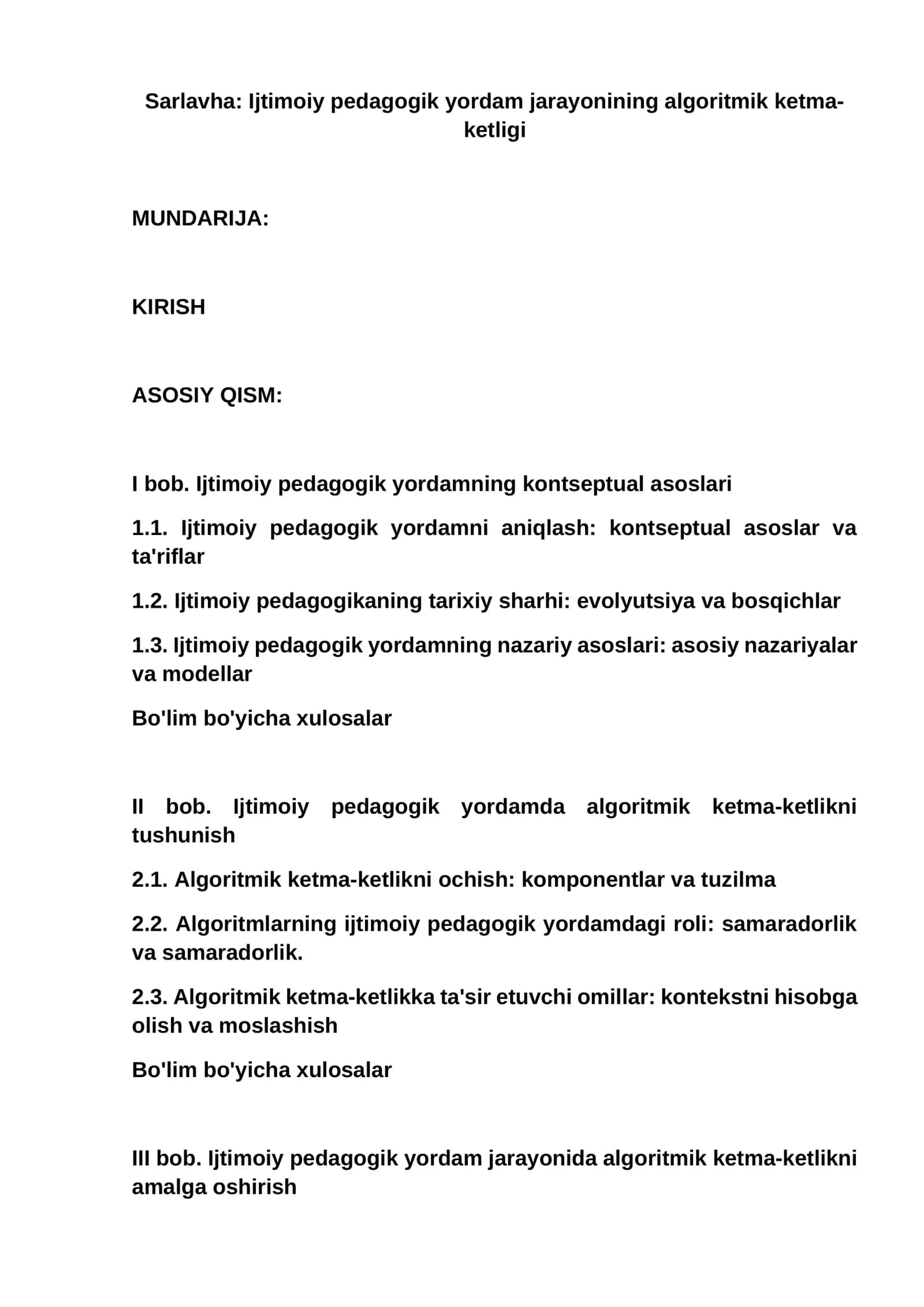 Ijtimoiy pedagogik yordam jarayonining algoritmik ketma-ketligi