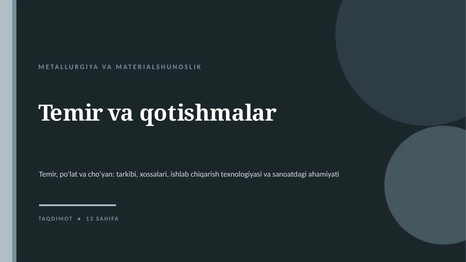 METALLURGIYA VA MATERIALSHUNOSLIK