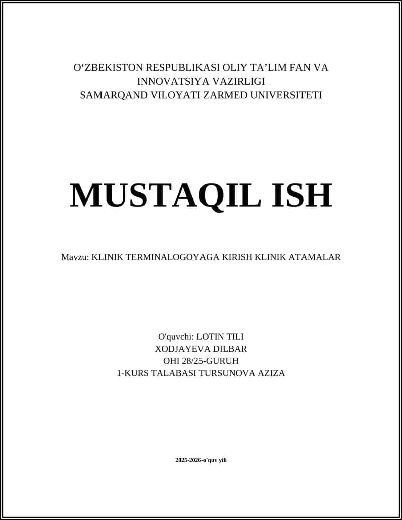 KLINIK TERMINOLOGOYAGA KIRISH KLINIK ATAMALAR