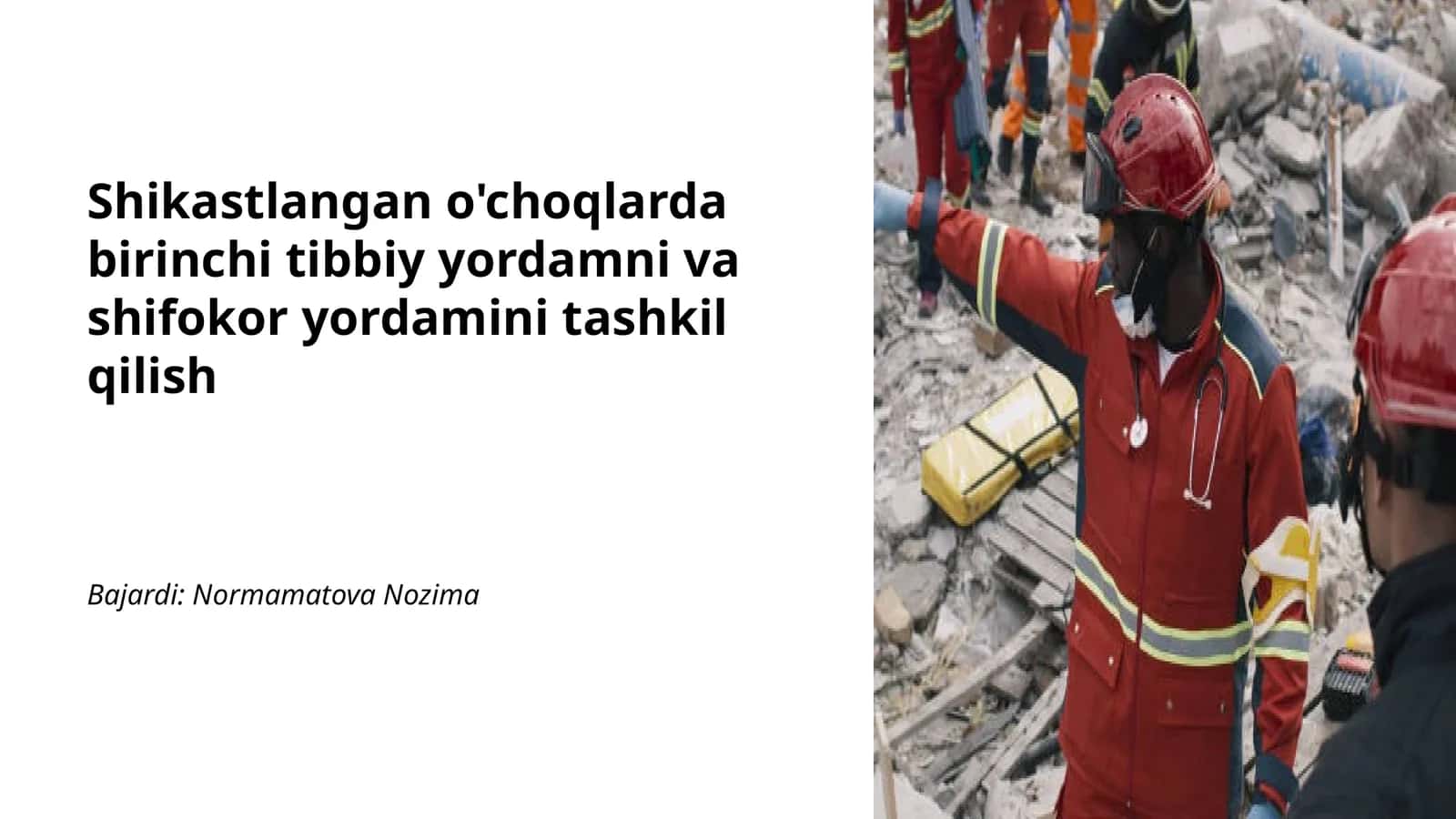 Shikastlangan o'choqlarda birinchi tibbiy yordamni va shifokor yordamini tashkil qilish