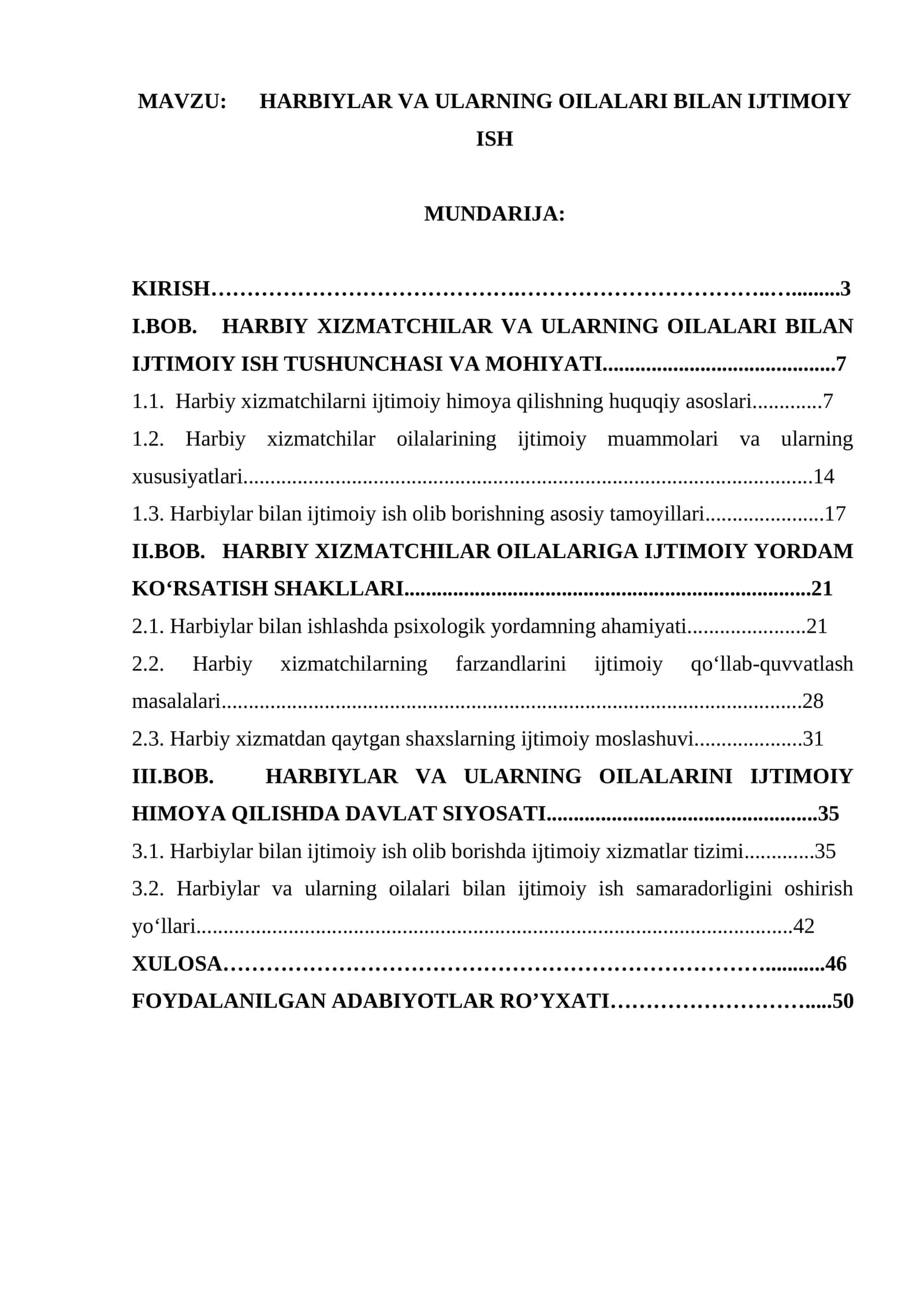 HARBIYLAR VA ULARNING OILALARI BILAN IJTIMOIY ISH
