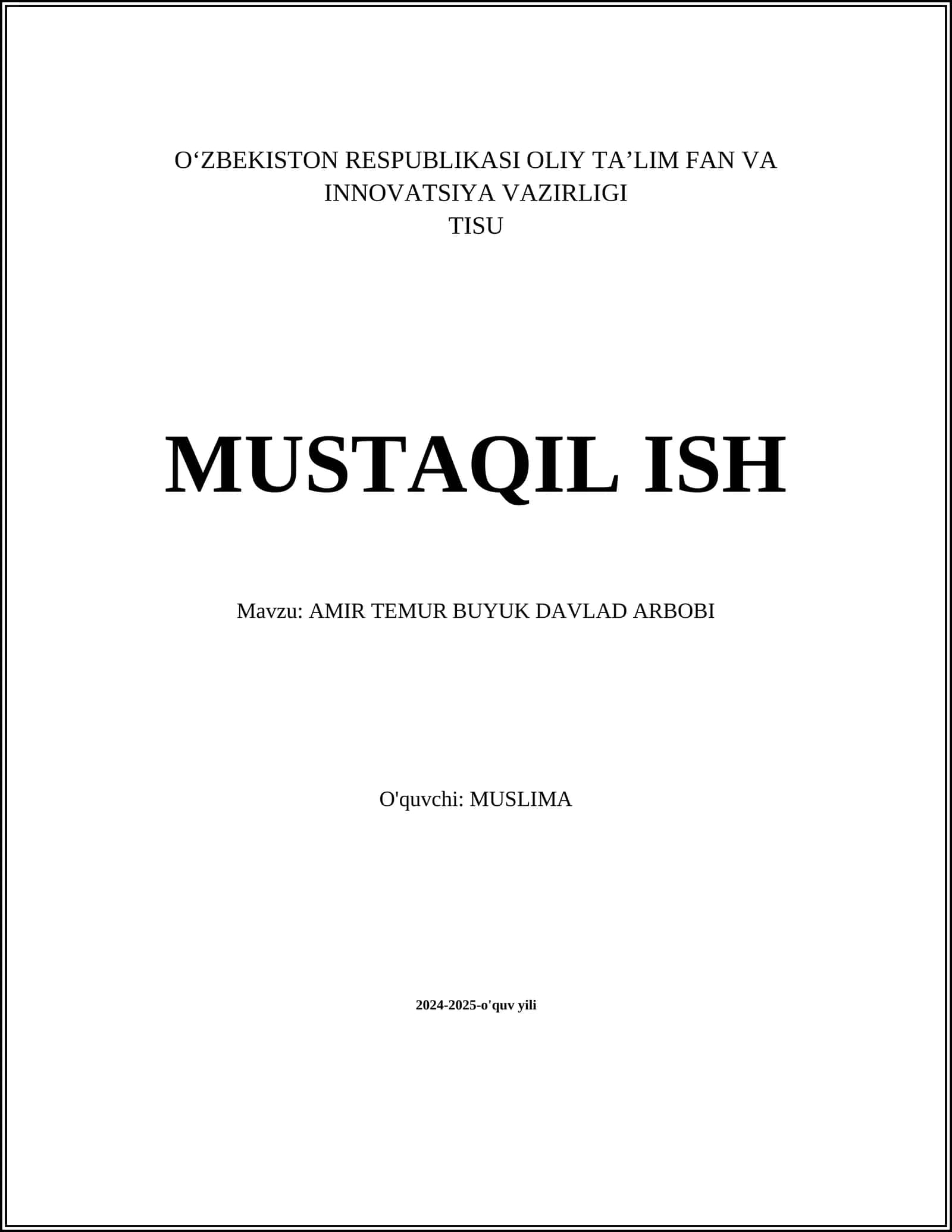 AMIR TEMUR BUYUK DAVLAD ARBOBI