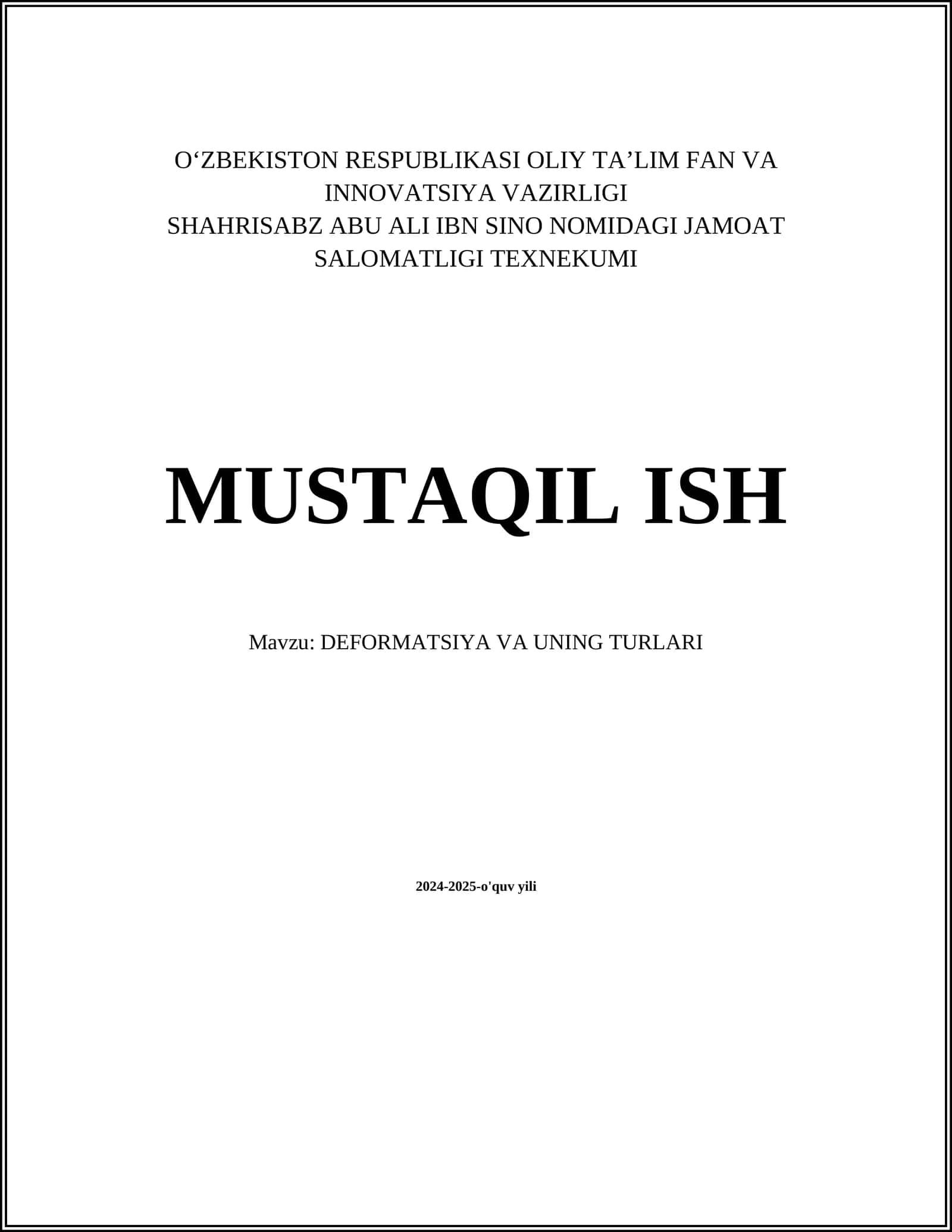 DEFORMATSIYA VA UNING TURLARI