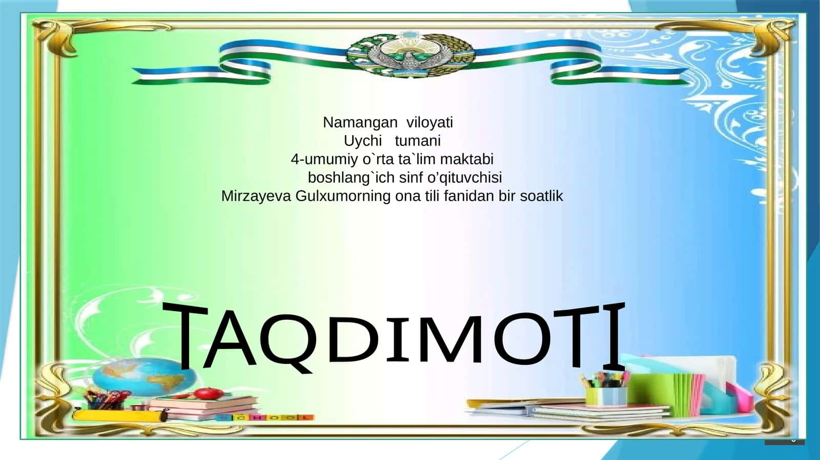 Ona tili fanidan bir soatlik TAQDIMOTI