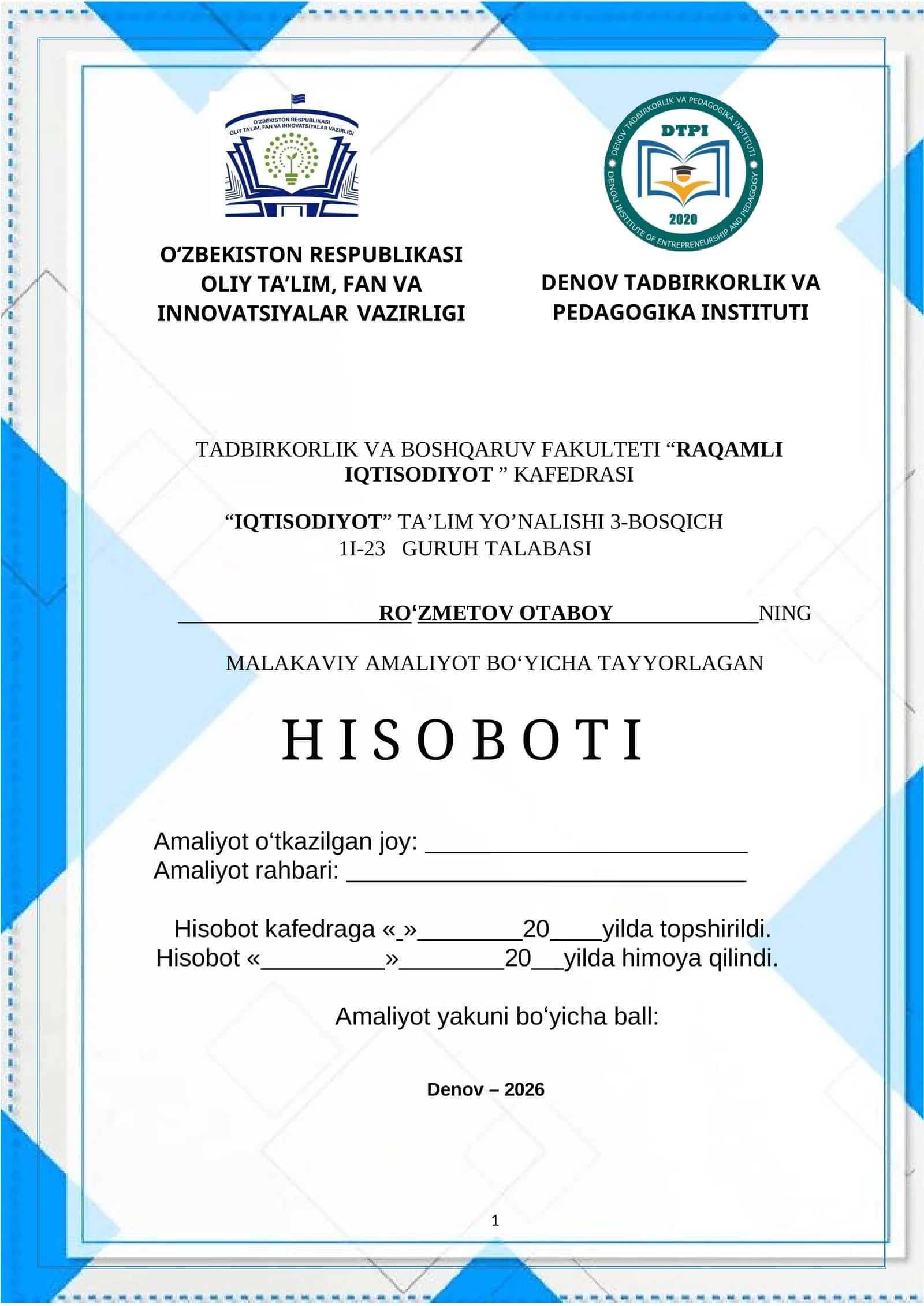 Urganch shahridagi "Karavan" mehmonxona da amalyot hisoboti