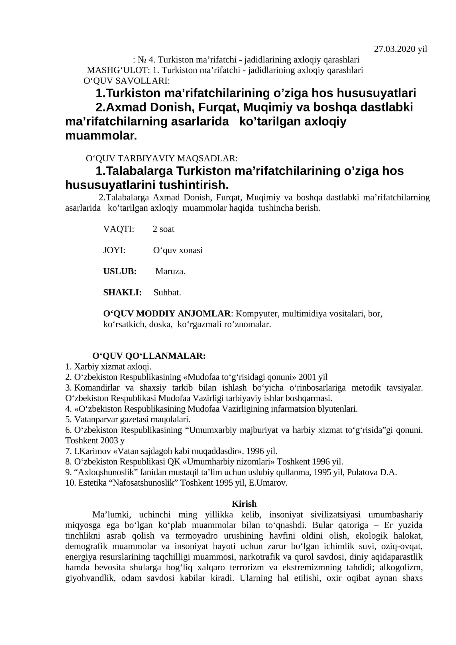 Turkiston ma’rifatchi - jadidlarining axloqiy qarashlari