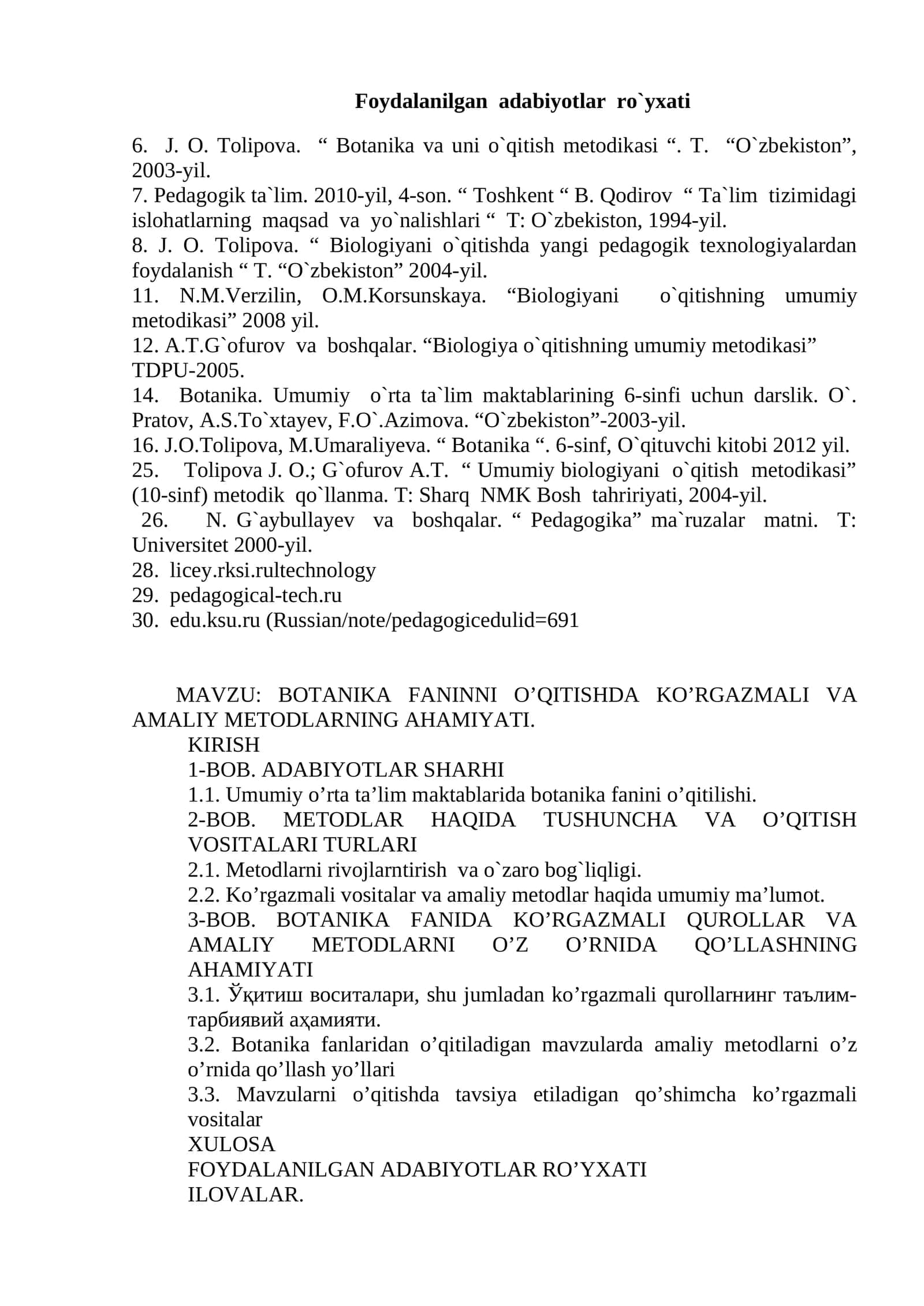 Botanika va uni o`qitish metodikasi