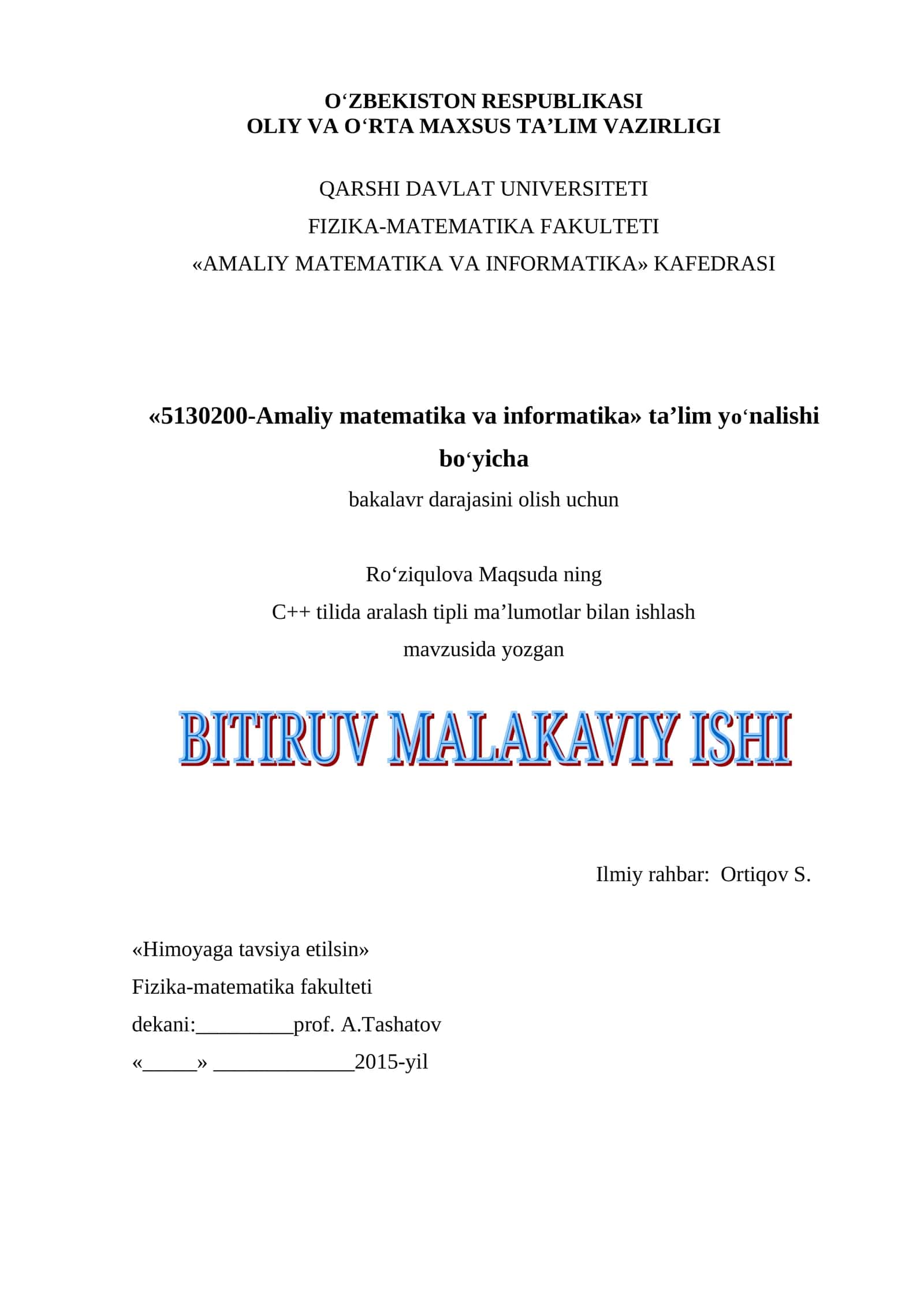 "C++ tilida aralash tipli ma’lumotlar bilan ishlash"