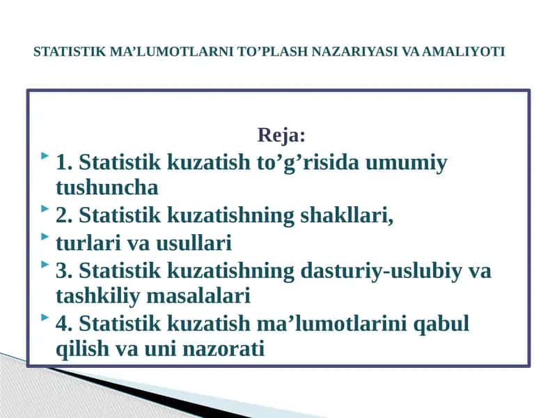 Statistika Ma'lumotlarni To'plash Nazariyasi va Amaliyoti